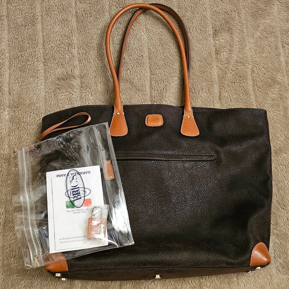 Bric's Large Elena Shopper Travel Bag In Olive, Connects To Spinner, Laptop Sect